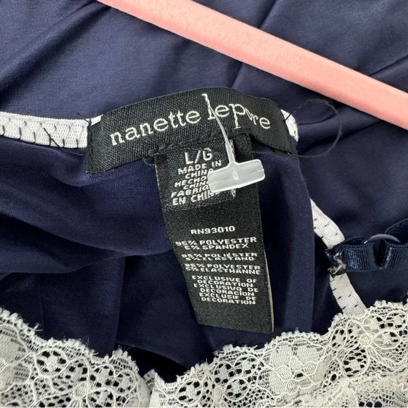Nanette Lapore dress chemise babydoll navy blue with white lace floral flowers - Picture 5 of 5